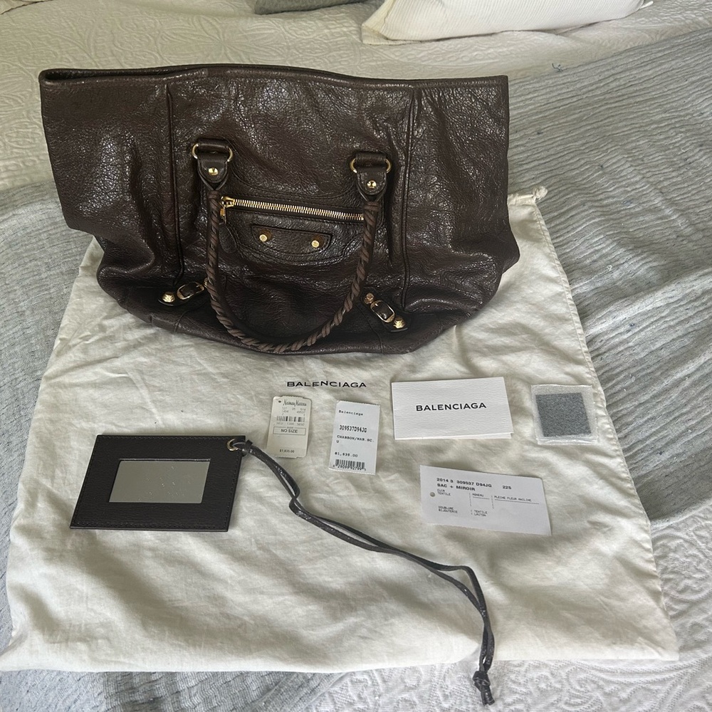Balenciaga Charbon Brown Sunday Leather Tote